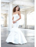 Strapless Ivory Satin Ruffle Wedding Dress With Decorated Buttons
